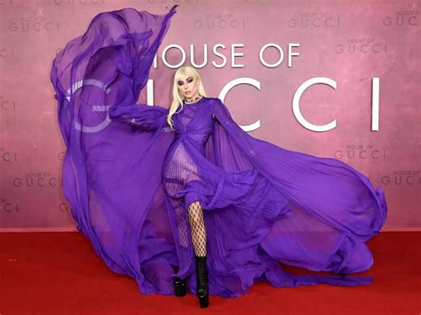 lady gaga purple gucci dress|Lady Gaga red carpet outfits.